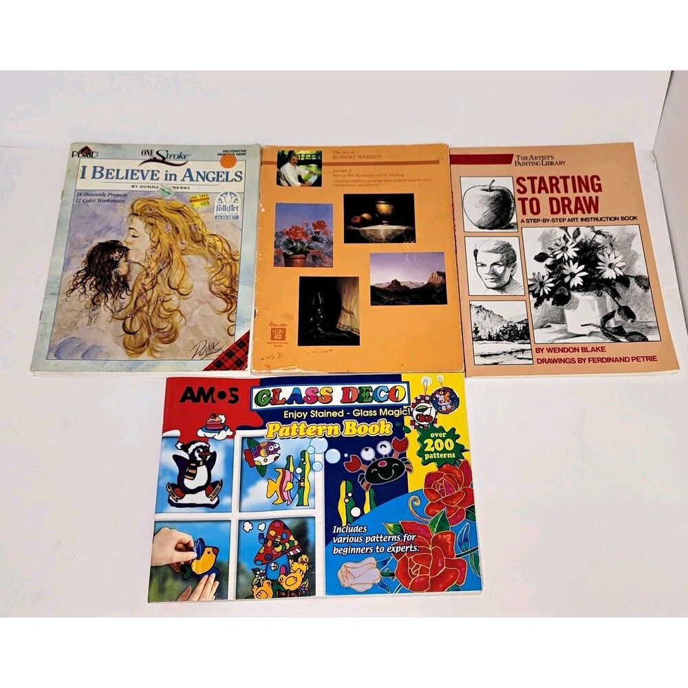 Arts Crafts Book Lot Donna Dewbery One Stroke Oil Painting Stained Glass Drawing